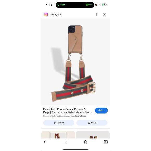 Bandolier kimberley.tan/red stripe iPhone 13 Pro c crossbody case & belt/strap - Picture 3 of 9